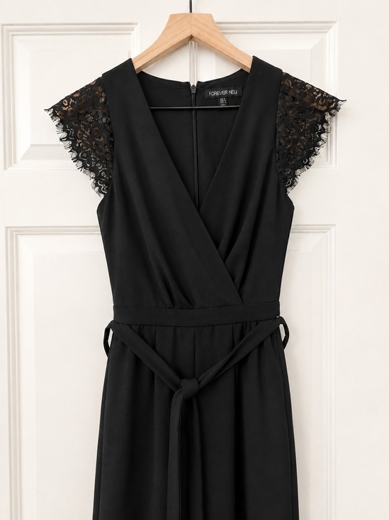 Forever New Pants - Forever New Black Lace Cap Sleeve Wide Leg Jumpsuit